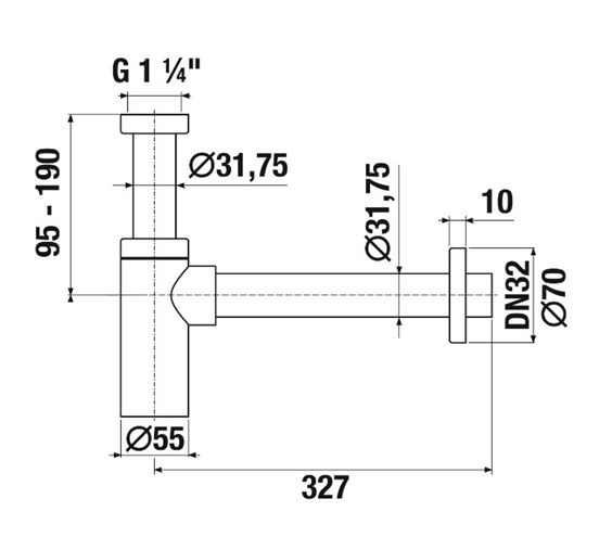 JIKA RIO designový sifon k umyvadlu DN32, s převlečnou maticí 5/4, chrom H3741R00040001 Technický nákres