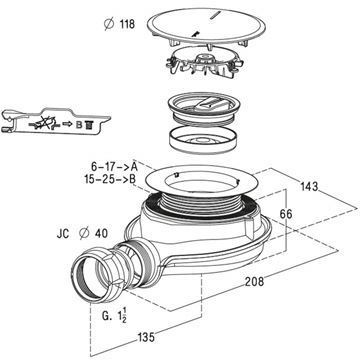 ALIAXIS TURBOFLOW XS nízký vaničkový sifon pr. 90 mm, chrom 0205800 Technický nákres