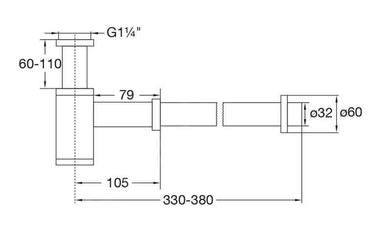 STEINBERG 100 designový sifon k umyvadlu DN32, s převlečnou maticí 5/4, chrom 100 1696 Technický nákres