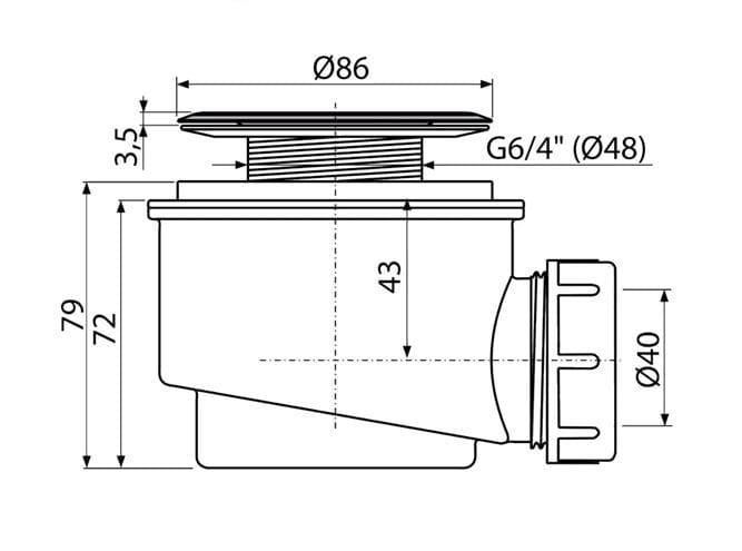 CONCEPT vaničkový sifon pr. 60 mm, chrom PT1004660 Technický nákres