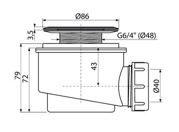 CONCEPT vaničkový sifon pr. 60 mm, chrom PT1004660 Technický nákres