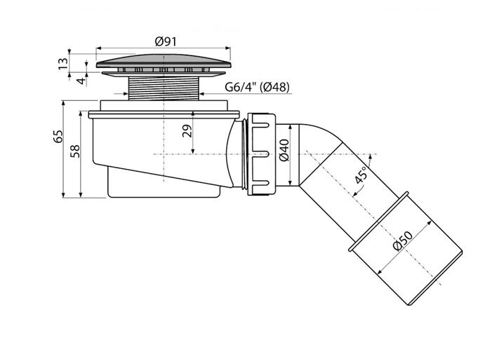 CONCEPT nízký vaničkový sifon pr. 60 mm, chrom PT100471CR60 Technický nákres