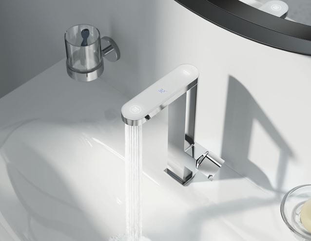 GROHE PLUS umyvadlová stojánková baterie, digitální, napájení z baterie, s odtokovou soupravou, Water Saving, chrom 23958003 Obrázek - fotka