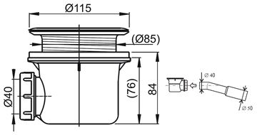 RAVAK BASIC vaničkový sifon pr. 90 mm, nerez X01308 Technický nákres