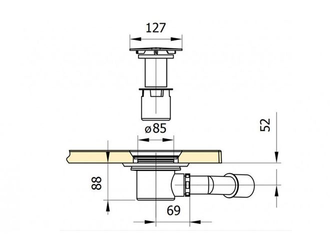 RONAL LIVADA SIWL90 vaničkový sifon pr. 90 mm, bílá SIWL Technický nákres