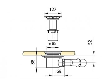 RONAL LIVADA SIWL90 vaničkový sifon pr. 90 mm, bílá SIWL Technický nákres