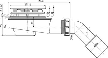 ALCA vaničkový sifon pr. 90 mm, chrom A492CR Technický nákres