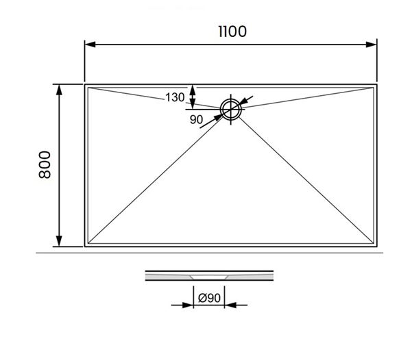 CONCEPT 300 sprchová vanička 110x80 cm, litý mramor, bez nožiček PT215013 Technický nákres