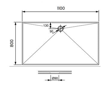 CONCEPT 300 sprchová vanička 110x80 cm, litý mramor, bez nožiček PT215013 Technický nákres