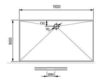 CONCEPT 300 sprchová vanička 110x90 cm, litý mramor, bez nožiček PT215023 Technický nákres