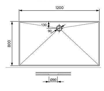 CONCEPT 300 sprchová vanička 120x80 cm, litý mramor, bez nožiček PT215014 Technický nákres