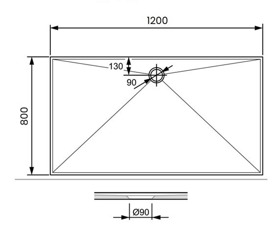 CONCEPT 300 sprchová vanička 120x80 cm, litý mramor, bez nožiček PT215014 Technický nákres