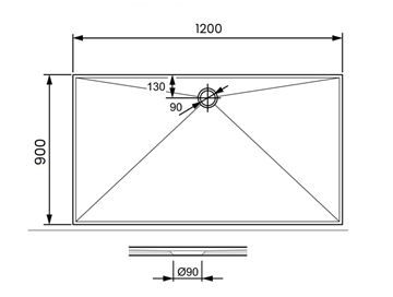 CONCEPT 300 sprchová vanička 120x90 cm, litý mramor, bez nožiček PT215024 Technický nákres
