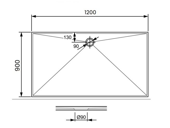 CONCEPT 300 sprchová vanička 120x90 cm, litý mramor, bez nožiček PT215024 Technický nákres