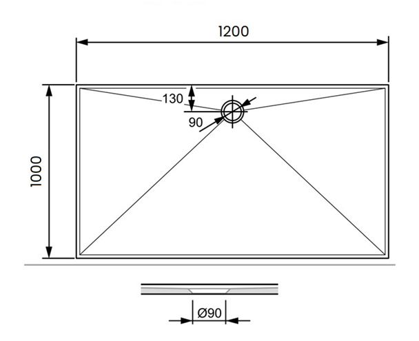 CONCEPT 300 sprchová vanička 120x100 cm, litý mramor, bez nožiček PT215034 Technický nákres