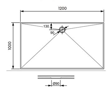 CONCEPT 300 sprchová vanička 120x100 cm, litý mramor, bez nožiček PT215034 Technický nákres