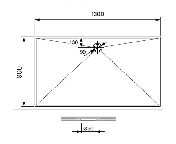 CONCEPT 300 sprchová vanička 130x90 cm, litý mramor, bez nožiček PT215025 Technický nákres