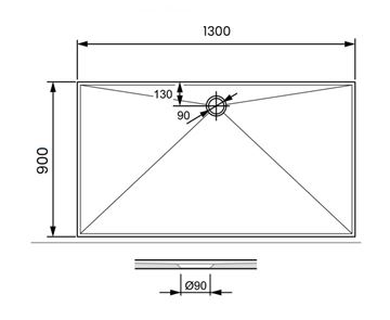CONCEPT 300 sprchová vanička 130x90 cm, litý mramor, bez nožiček PT215025 Technický nákres
