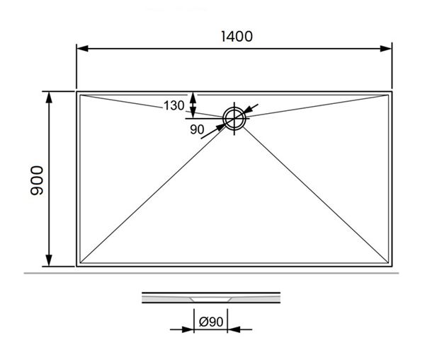 CONCEPT 300 sprchová vanička 140x90 cm, litý mramor, bez nožiček PT215120 Technický nákres