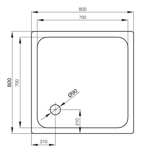 CONCEPT 200 sprchová vanička 80x80 cm, smaltovaná ocel, bez nožiček 01CV Technický nákres