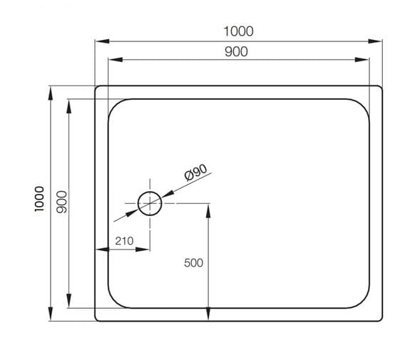 CONCEPT 200 sprchová vanička 100x100 cm, smaltovaná ocel, bez nožiček 07CV Technický nákres