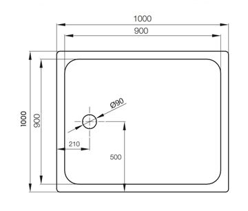 CONCEPT 200 sprchová vanička 100x100 cm, smaltovaná ocel, bez nožiček 07CV Technický nákres