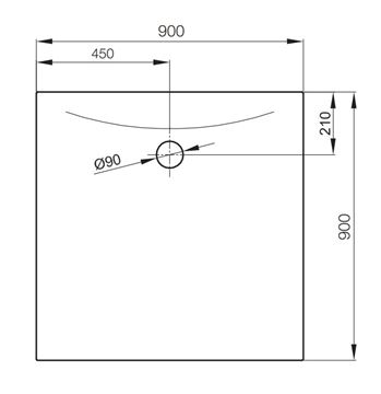 CONCEPT 300 sprchová vanička 90x90 cm, smaltovaná ocel, bez nožiček 32CV Technický nákres