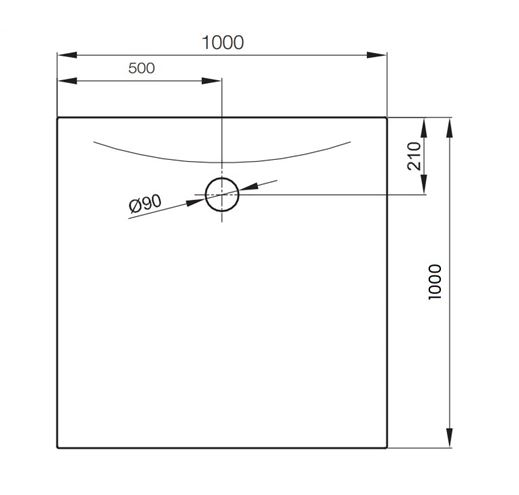 CONCEPT 300 sprchová vanička 100x100 cm, smaltovaná ocel, bez nožiček 33CV Technický nákres