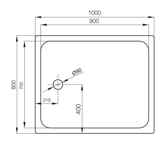 CONCEPT 200 sprchová vanička 100x80 cm, smaltovaná ocel, bez nožiček 05CV Technický nákres