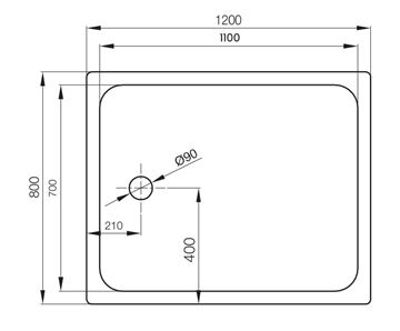CONCEPT 200 sprchová vanička 120x80 cm, smaltovaná ocel, bez nožiček 08CV Technický nákres