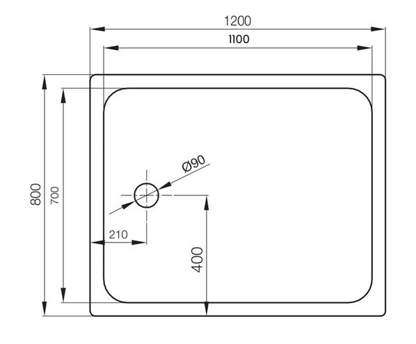 CONCEPT 200 sprchová vanička 120x80 cm, smaltovaná ocel, bez nožiček 08CV Technický nákres