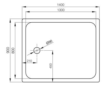 CONCEPT 200 sprchová vanička 140x90 cm, smaltovaná ocel, bez nožiček 14CV Technický nákres