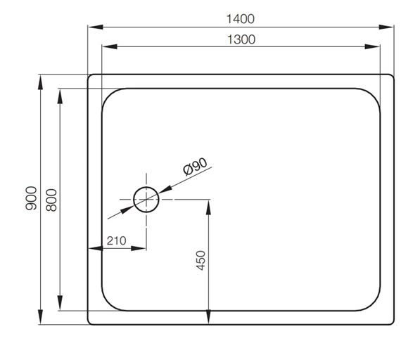CONCEPT 200 sprchová vanička 140x90 cm, smaltovaná ocel, bez nožiček 14CV Technický nákres