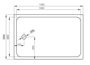 CONCEPT 200 sprchová vanička 140x100 cm, smaltovaná ocel, bez nožiček 19CV Technický nákres