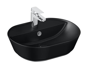 VITRA GEO umyvadlo na desku 55 cm, s otvorem pro baterii a přepadem, VitrAhygiene, matná černá