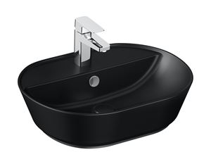 VITRA GEO umyvadlo na desku 55 cm, s otvorem pro baterii a přepadem, VitrAhygiene, matná černá