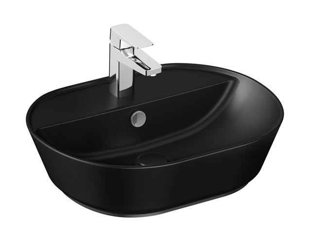 VITRA GEO umyvadlo na desku 55 cm, s otvorem pro baterii a přepadem, VitrAhygiene, matná černá 7428B083-0001 Obrázek - Hlavní obrázek