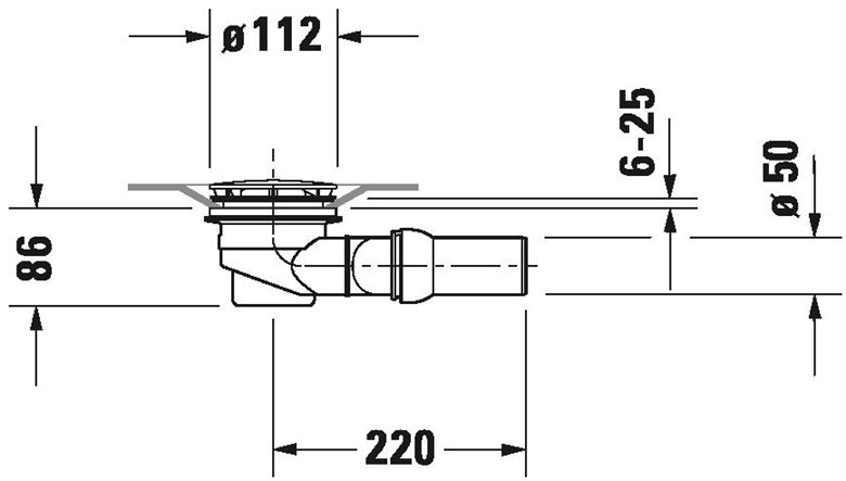 DURAVIT vaničkový sifon pr. 90 mm, chrom 790263000001000 Technický nákres