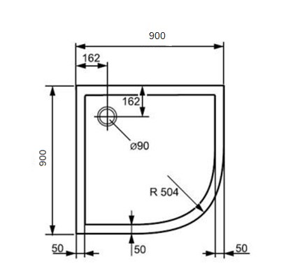 HÜPPE PURANO sprchová vanička 90x90 cm, R500, litý mramor, bez nožiček, s protiskluzem 202151.055 Technický nákres