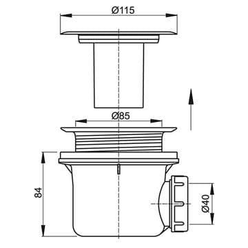 ROTH vaničkový sifon pr. 90 mm, chrom 8100014 Technický nákres