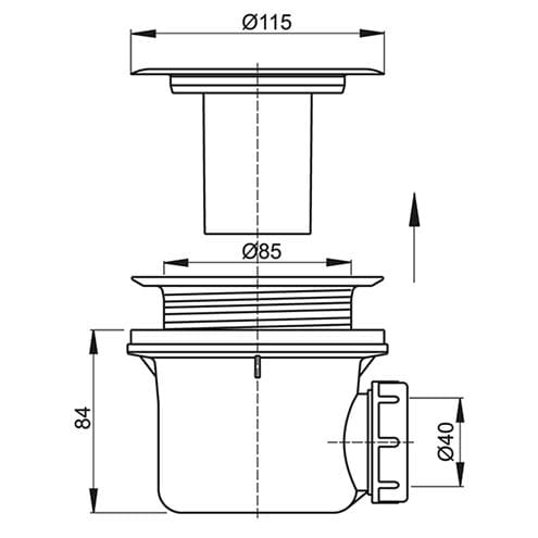ROTH vaničkový sifon pr. 90 mm, chrom 8100014 Technický nákres