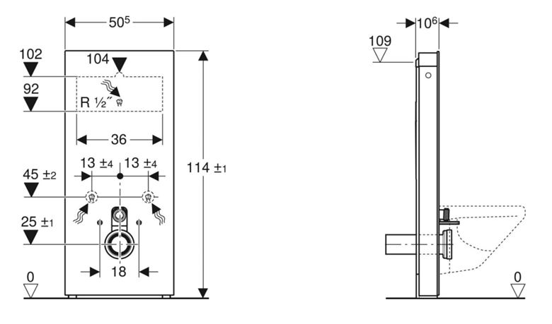 GEBERIT MONOLITH sanitární modul pro WC 114 cm, sklo, bílá 131.031.SI.5 Technický nákres