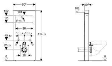 GEBERIT MONOLITH sanitární modul pro WC 114 cm, sklo, bílá 131.031.SI.5 Technický nákres
