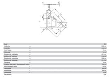 KALDEWEI ZIRKON 606-1 sprchová vanička 100x100 cm, R500, smaltovaná ocel, bez nosiče, Perl Effekt 457100013001 Technický nákres
