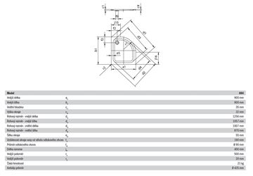 KALDEWEI ZIRKON 604-1 sprchová vanička 90x90 cm, R500, smaltovaná ocel, bez nosiče, Perl Effekt, Antislip 456930003001 Technický nákres