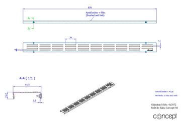 CONCEPT 50 perforovaný rošt STRIPE 878 mm, kartáčovaná nerez ocel 413972 Technický nákres