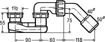 VIEGA 6887.45 vaničkový sifon pr. 52 mm, bez krytky 106263 Technický nákres