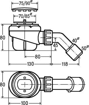 VIEGA DOMOPLEX 6928EX vaničkový sifon pr. 52 mm, chrom 364755 Technický nákres