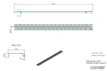 CONCEPT 50 perforovaný rošt WATER 878 mm, kartáčovaná nerez ocel 449277 Technický nákres