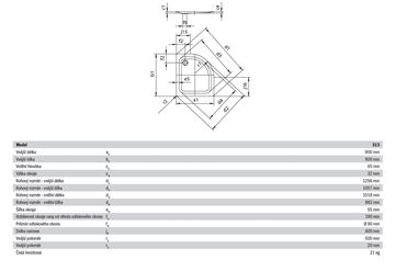 KALDEWEI ZIRKON 513-1 sprchová vanička 90x90 cm, R500, smaltovaná ocel, bez nosiče 452200010001 Technický nákres